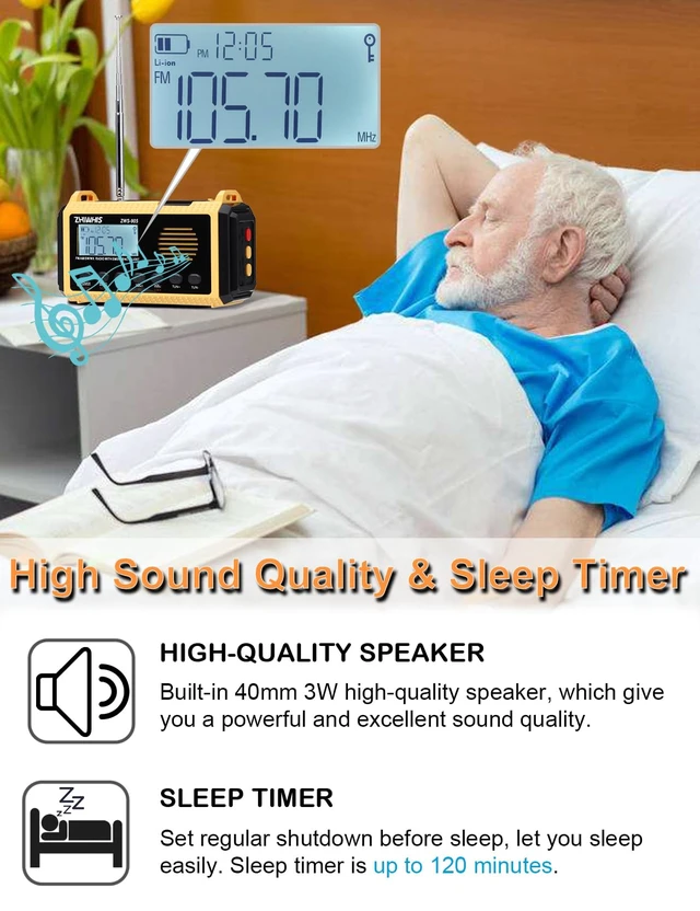 Alt view image 7 of 7 - Emergency Radio with Auto NOAA Alerts, 10000mAh AM FM SW Weather Radios, Hand Crank/Solar/SOS/Flashligh/Reading Lamp/Timer Portable Receiver with Preset, for Emergencies ZWS-905