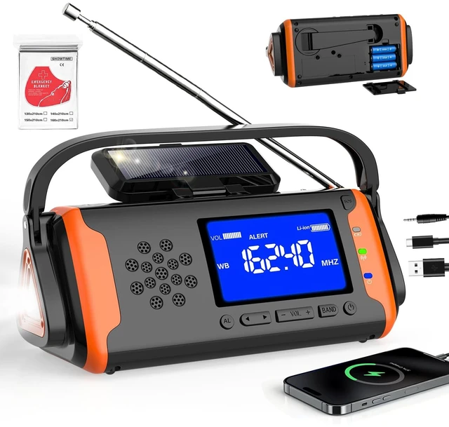 Main image of NOAA Weather Alert Radio Digital Display, Emergency Radio Better Reception | 4000mAh Solar Crank Battery Powered Radio, AUX Input, SOS Alarm, Reading Light & Flashlight for Emergency Preparedness Kit