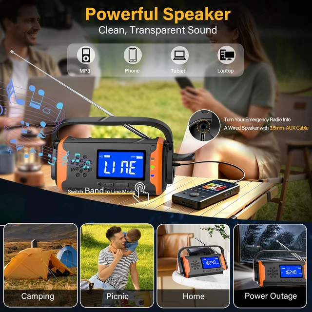 Alt view image 7 of 7 - NOAA Weather Alert Radio Digital Display, Emergency Radio Better Reception | 4000mAh Solar Crank Battery Powered Radio, AUX Input, SOS Alarm, Reading Light & Flashlight for Emergency Preparedness Kit