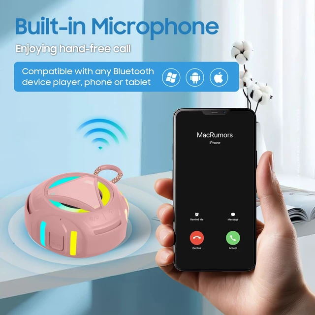 Alt view image 5 of 7 - Bluetooth Shower Speake WaterproofPortable Outdoor Bluetooth Speake with RGB LightsIPX67 FloatingBuilt-in Mic24Hrs PlaytimeTrue Wireless StereoGifts for Teens Boy Girls Women Men - Pink