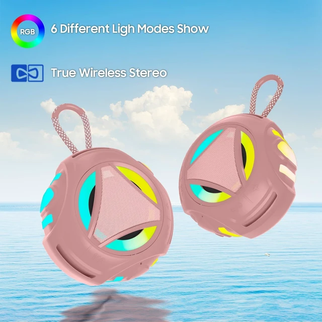 Alt view image 6 of 7 - Bluetooth Shower Speake WaterproofPortable Outdoor Bluetooth Speake with RGB LightsIPX67 FloatingBuilt-in Mic24Hrs PlaytimeTrue Wireless StereoGifts for Teens Boy Girls Women Men - Pink