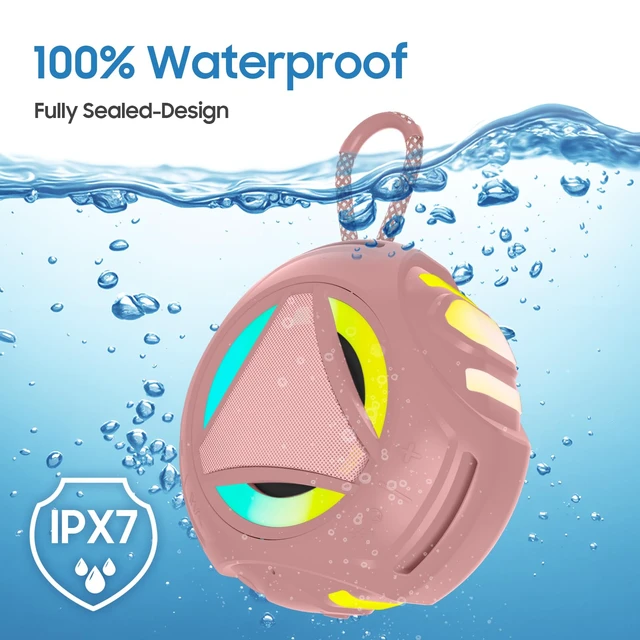 Alt view image 7 of 7 - Bluetooth Shower Speake WaterproofPortable Outdoor Bluetooth Speake with RGB LightsIPX67 FloatingBuilt-in Mic24Hrs PlaytimeTrue Wireless StereoGifts for Teens Boy Girls Women Men - Pink
