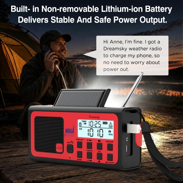 Alt view image 7 of 7 - Emergency Radio NOAA Weather Alert with Hand Crank | Radio Portable AM FM SW, Rechargeable Battery Operated, Solar Powered, SOS Alarm, Flashlight, Reading Lamp, USB Port