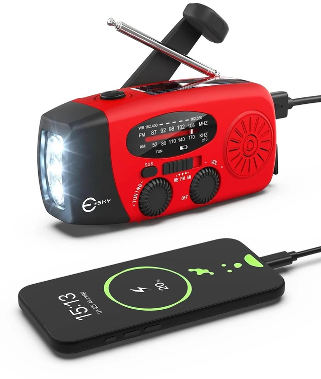 Main image of Emergency Hand Crank Radio 7400mWh with 3 LED Flashlight, AM/FM/NOAA Portable Weather Radio with Built-in 2000mAh Battery, Solar Powered Radio for Indoor Outdoor Survival Camping, SOS Alarm