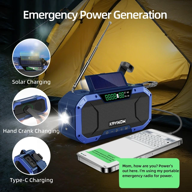Alt view image 3 of 7 - Emergency Weather Radio with Bluetooth,AM/FM/NOAA,Survival Radio Solar Crank,5000mAh Battery Power,IPX5 Waterproof,Portable and Shock-Resistant,Flashlight and SOS for Home Outage Storm Emergencies