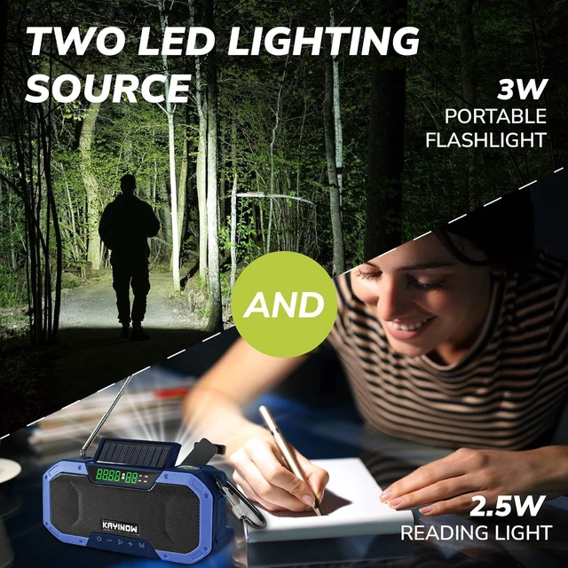 Alt view image 7 of 7 - Emergency Weather Radio with Bluetooth,AM/FM/NOAA,Survival Radio Solar Crank,5000mAh Battery Power,IPX5 Waterproof,Portable and Shock-Resistant,Flashlight and SOS for Home Outage Storm Emergencies