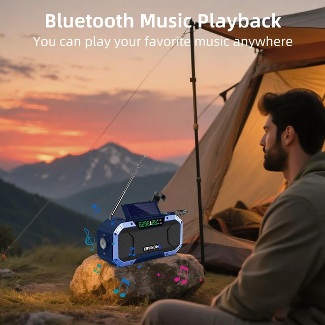 Alt view image 4 of 7 - Emergency Weather Radio with Bluetooth,AM/FM/NOAA,Survival Radio Solar Crank,5000mAh Battery Power,IPX5 Waterproof,Portable and Shock-Resistant,Flashlight and SOS for Home Outage Storm Emergencies