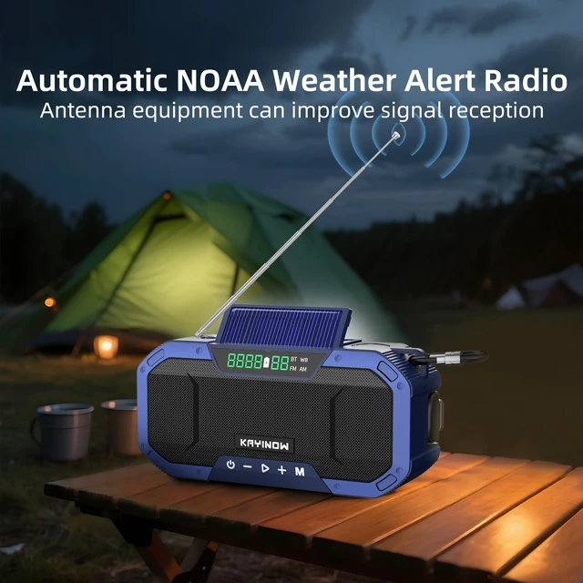 Alt view image 2 of 7 - Emergency Weather Radio with Bluetooth,AM/FM/NOAA,Survival Radio Solar Crank,5000mAh Battery Power,IPX5 Waterproof,Portable and Shock-Resistant,Flashlight and SOS for Home Outage Storm Emergencies