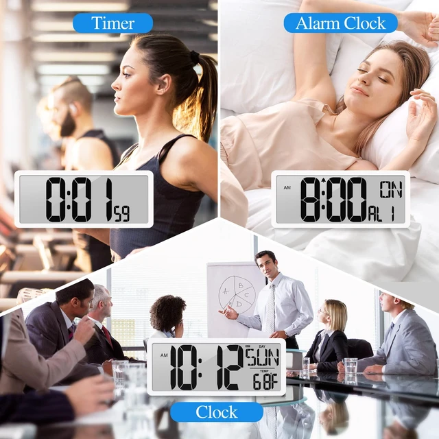 Alt view image 2 of 7 - Large Digital Wall Clock 15.1 Inch Alarm Clock for Bedroom Wall Clocks Battery Operated Digital Clock Large Display with Temperature Desk Clocks for Office Living Room Decor