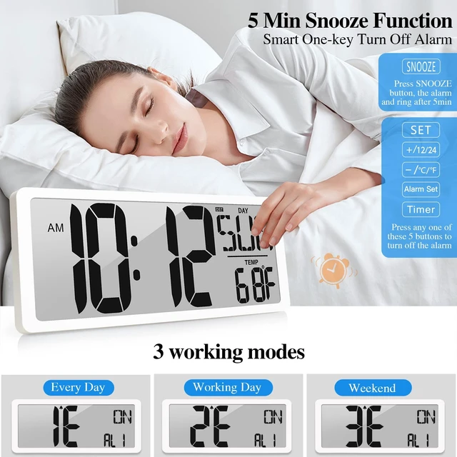 Alt view image 5 of 7 - Large Digital Wall Clock 15.1 Inch Alarm Clock for Bedroom Wall Clocks Battery Operated Digital Clock Large Display with Temperature Desk Clocks for Office Living Room Decor