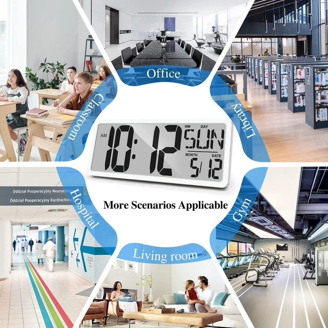 Alt view image 7 of 7 - Large Digital Wall Clock 15.1 Inch Alarm Clock for Bedroom Wall Clocks Battery Operated Digital Clock Large Display with Temperature Desk Clocks for Office Living Room Decor