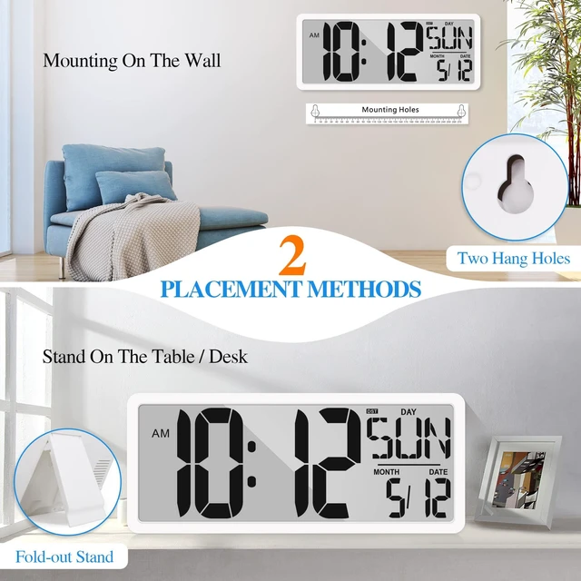 Alt view image 6 of 7 - Large Digital Wall Clock 15.1 Inch Alarm Clock for Bedroom Wall Clocks Battery Operated Digital Clock Large Display with Temperature Desk Clocks for Office Living Room Decor