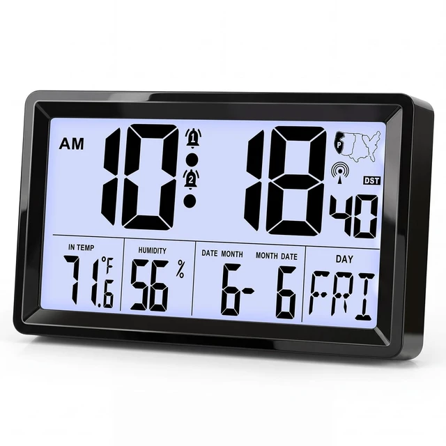 Main image of Atomic Clock with Indoor Temp & Humidity,Atomic Wall Clock 8.78 Inch Self-Setting, Digital Clock Large Display with Auto DST & 4 Time Zones for Home Office Bedroom