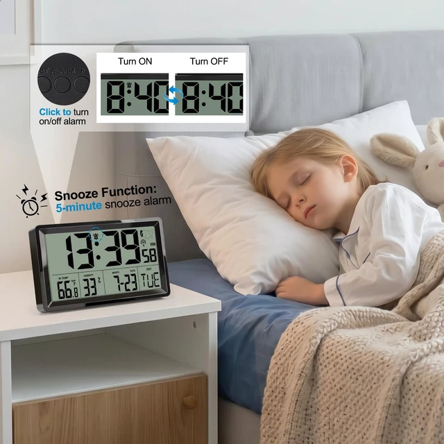 Alt view image 6 of 7 - Atomic Clock with Indoor Temp & Humidity,Atomic Wall Clock 8.78 Inch Self-Setting, Digital Clock Large Display with Auto DST & 4 Time Zones for Home Office Bedroom