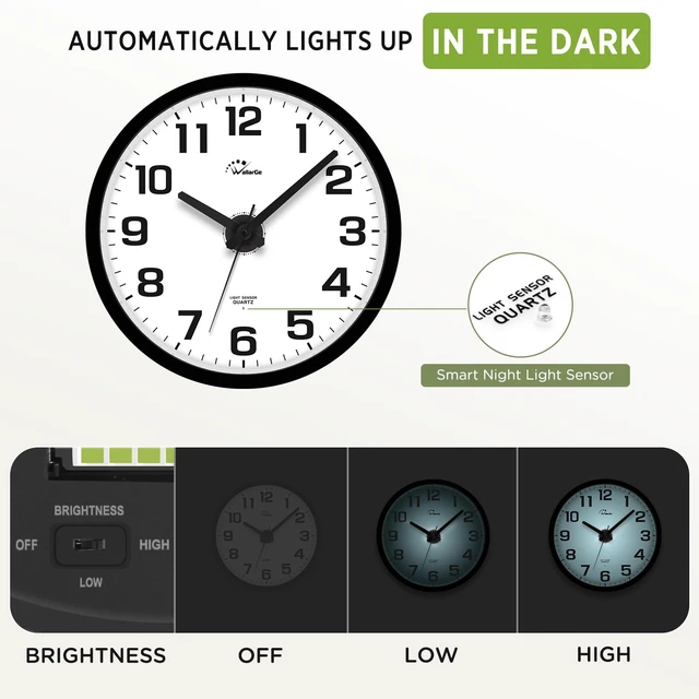 Alt view image 3 of 7 - Night Light Wall Clock for Bedroom, 12 Inch | Silent, Lighted up Glow in the Dark, Battery Operated, Easy to Read Large Digital Display