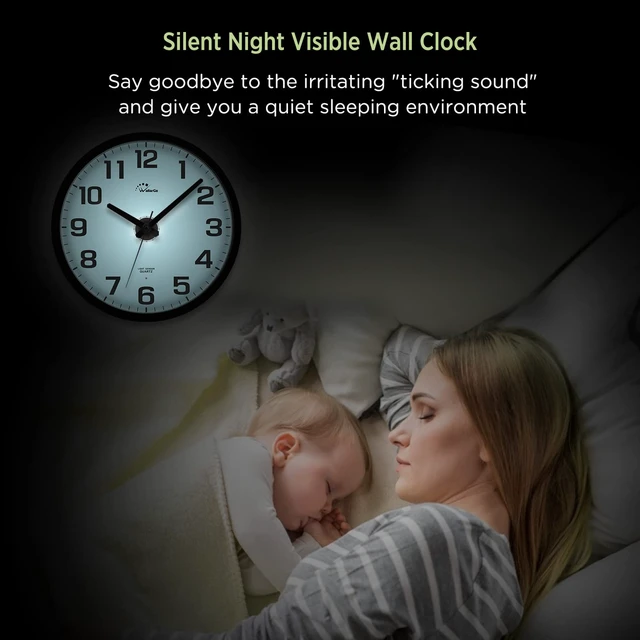 Alt view image 6 of 7 - Night Light Wall Clock for Bedroom, 12 Inch | Silent, Lighted up Glow in the Dark, Battery Operated, Easy to Read Large Digital Display