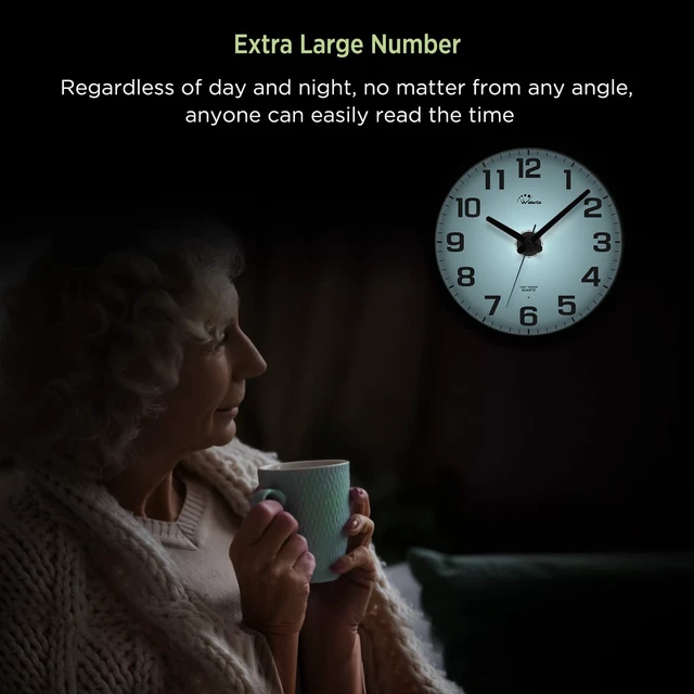 Alt view image 7 of 7 - Night Light Wall Clock for Bedroom, 12 Inch | Silent, Lighted up Glow in the Dark, Battery Operated, Easy to Read Large Digital Display