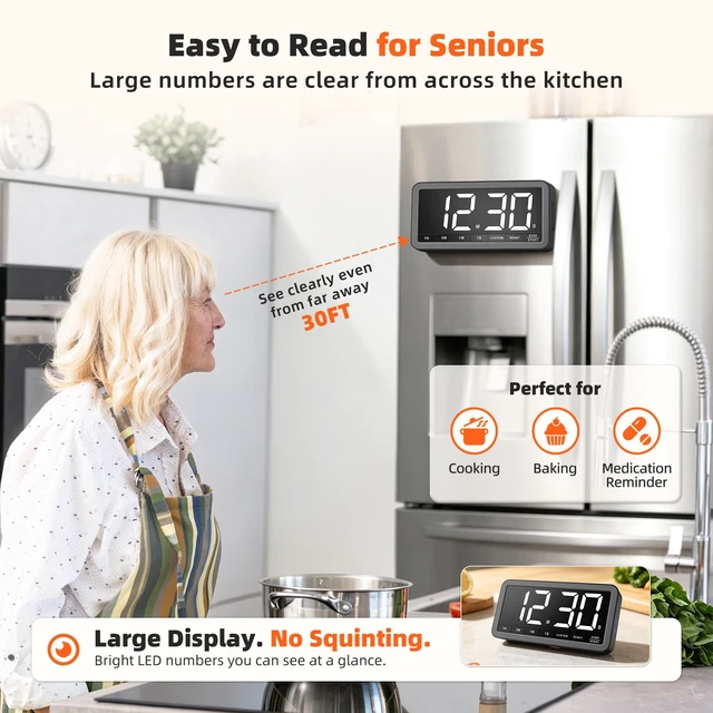 Alt view image 4 of 7 - Large 7.8" Digital Timer, Magnetic LED Timer for Kitchen & Classroom | USB-C Rechargeable, Up to 99 Hours Count Up & Countdown Timer with 3 Brightness Levels, 4 Alert Modes and 3 Volume Levels