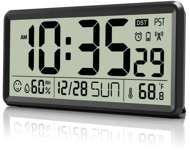 Main image of 15'' Large Digital Atomic Wall Clock Battery Operated, Auto DST | Indoor Temperature and Humidity, Large Display, for Living Room/Office,(Battery Not Included,No Backlight,Only for DST Areas)