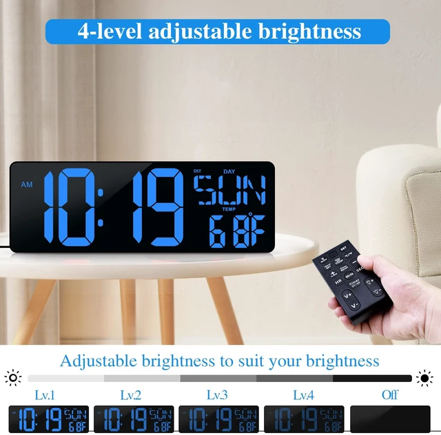 Alt view image 4 of 7 - 17.2"Large Digital Wall Clock Large Display with Remote Control 180°Visible | Timer with Temperature Date Week Auto DST Adjustable Brightness,for Living Room Classroom Garage Gift for Senior Mom Dad