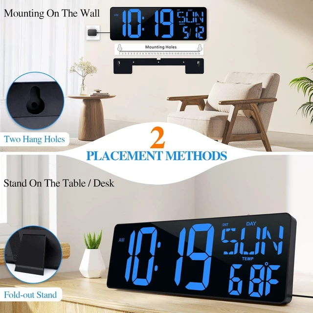 Alt view image 5 of 7 - 17.2"Large Digital Wall Clock Large Display with Remote Control 180°Visible | Timer with Temperature Date Week Auto DST Adjustable Brightness,for Living Room Classroom Garage Gift for Senior Mom Dad