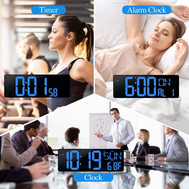 Alt view image 6 of 7 - 17.2"Large Digital Wall Clock Large Display with Remote Control 180°Visible | Timer with Temperature Date Week Auto DST Adjustable Brightness,for Living Room Classroom Garage Gift for Senior Mom Dad