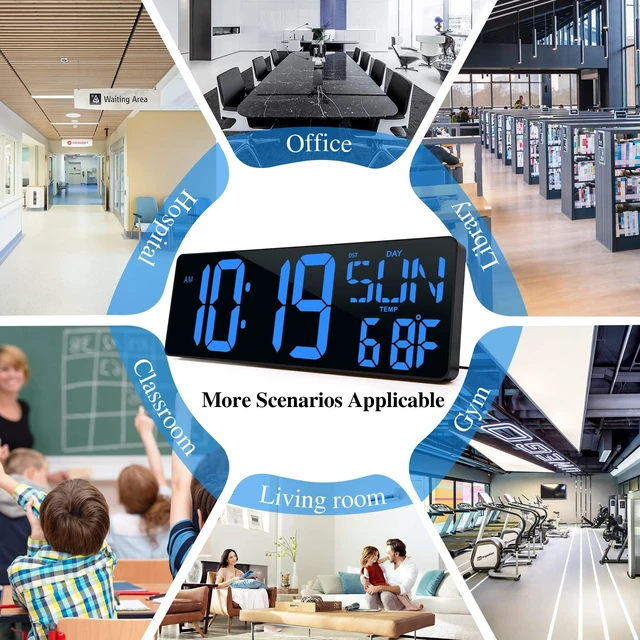 Alt view image 7 of 7 - 17.2"Large Digital Wall Clock Large Display with Remote Control 180°Visible | Timer with Temperature Date Week Auto DST Adjustable Brightness,for Living Room Classroom Garage Gift for Senior Mom Dad