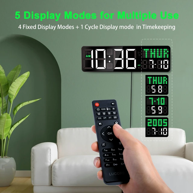 Alt view image 3 of 6 - 12" Digital Gym Clock with Seconds, Workout Timer for Home Gym | Voice Prompt Interval Timer, 4 Training Alarms, Remote Control, HIIT countdown clock, for home gym, garage, classroom, office