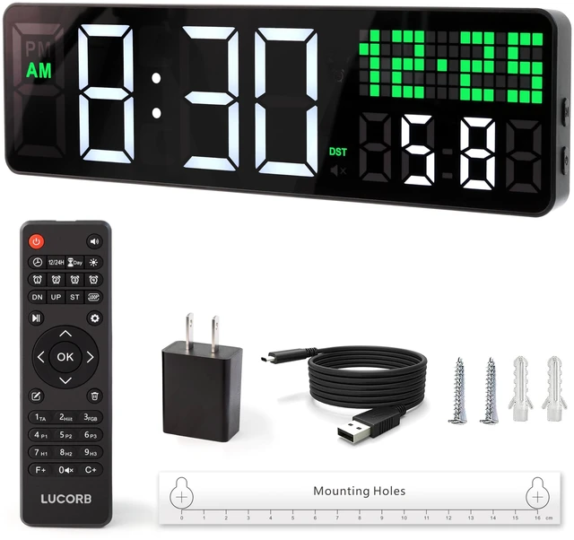 Main image of 12" Digital Gym Clock with Seconds, Workout Timer for Home Gym | Voice Prompt Interval Timer, 4 Training Alarms, Remote Control, HIIT countdown clock, for home gym, garage, classroom, office