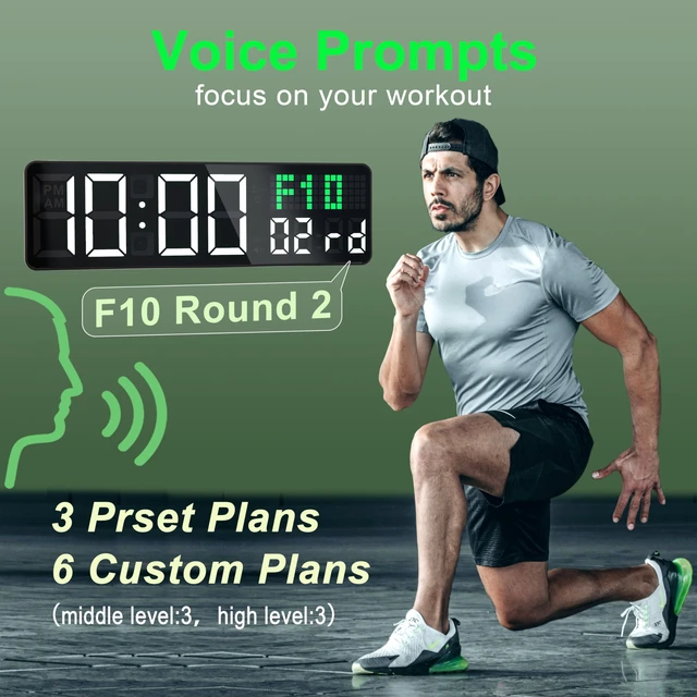 Alt view image 5 of 6 - 12" Digital Gym Clock with Seconds, Workout Timer for Home Gym | Voice Prompt Interval Timer, 4 Training Alarms, Remote Control, HIIT countdown clock, for home gym, garage, classroom, office