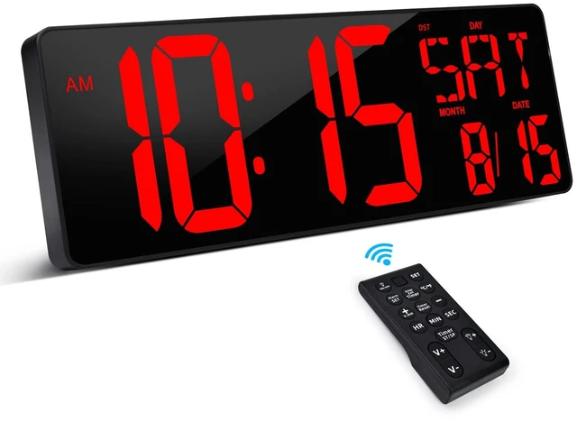 Main image of 17.2 Inch Large Digital Wall Clock with Remote Control | LED Large Display Count Up & Down Timer, Adjustable Brightness Plug-in Alarm Clock with Temperature for Home, Office, Gym