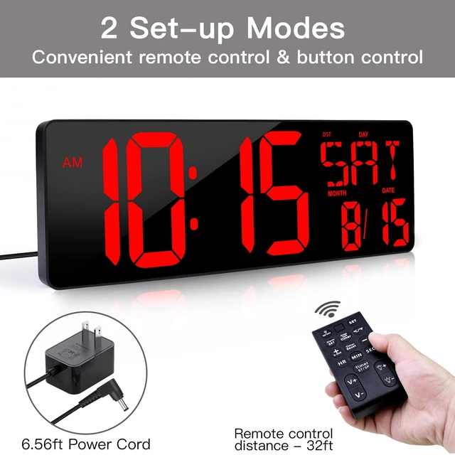 Alt view image 5 of 7 - 17.2 Inch Large Digital Wall Clock with Remote Control | LED Large Display Count Up & Down Timer, Adjustable Brightness Plug-in Alarm Clock with Temperature for Home, Office, Gym