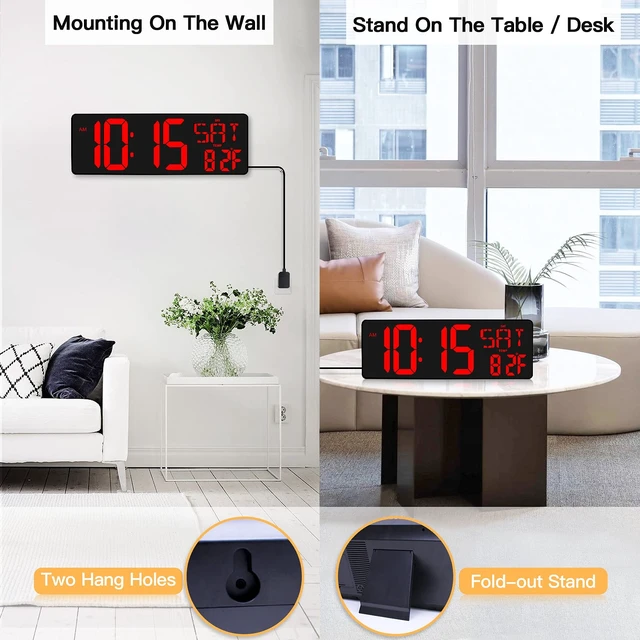 Alt view image 6 of 7 - 17.2 Inch Large Digital Wall Clock with Remote Control | LED Large Display Count Up & Down Timer, Adjustable Brightness Plug-in Alarm Clock with Temperature for Home, Office, Gym