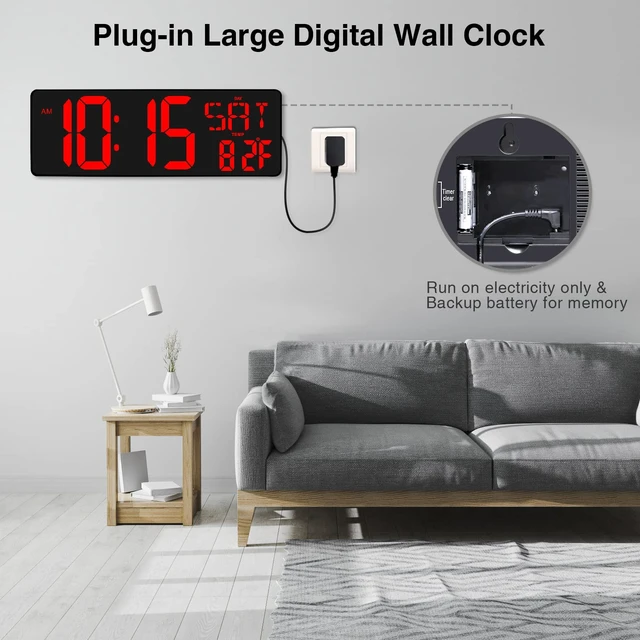 Alt view image 7 of 7 - 17.2 Inch Large Digital Wall Clock with Remote Control | LED Large Display Count Up & Down Timer, Adjustable Brightness Plug-in Alarm Clock with Temperature for Home, Office, Gym