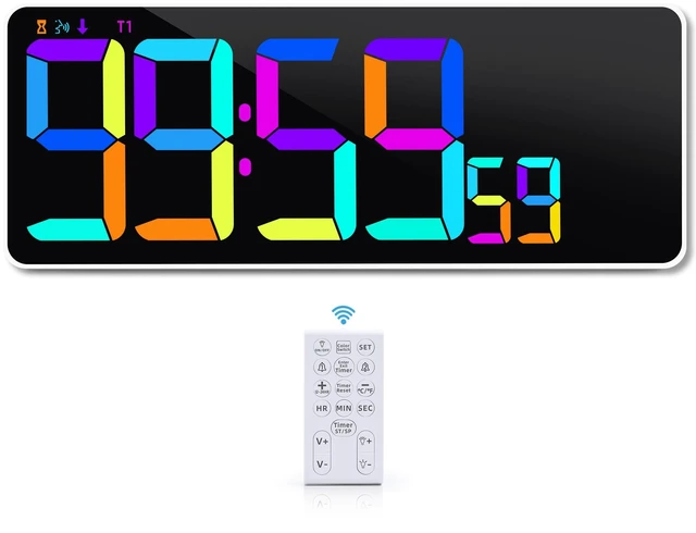 Main image of Large 13.7" LED Digital Timer5''Nunmber, 11 Color Changing, Count Up/Down Timer with Remote Control, Adjustable Brightness Wall Clock for Home, Office, Gym, Elderly, Auto DST