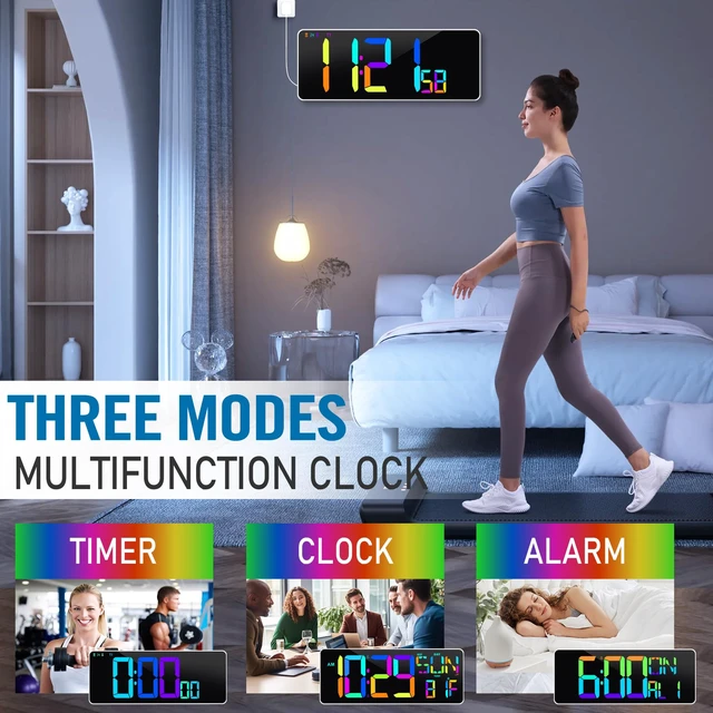 Alt view image 6 of 7 - Large 13.7" LED Digital Timer5''Nunmber, 11 Color Changing, Count Up/Down Timer with Remote Control, Adjustable Brightness Wall Clock for Home, Office, Gym, Elderly, Auto DST