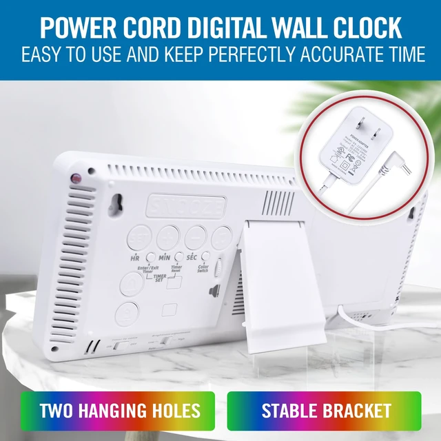 Alt view image 7 of 7 - Large 13.7" LED Digital Timer5''Nunmber, 11 Color Changing, Count Up/Down Timer with Remote Control, Adjustable Brightness Wall Clock for Home, Office, Gym, Elderly, Auto DST