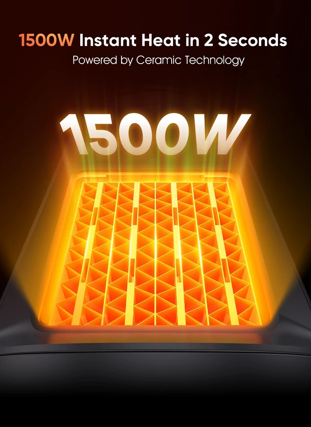 Alt view image 2 of 7 - Space Heater, 1500W Portable Heaters for Indoor Use | PTC Ceramic Heater, Heating and Fan Modes, Overheat & Tip-Over Protection for Bedroom, Office and Desk, Grey