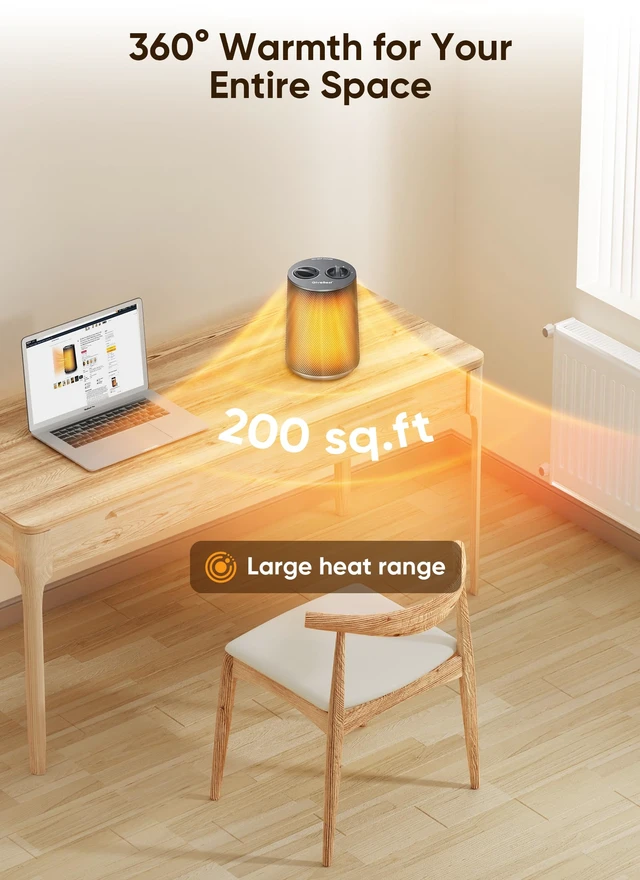 Alt view image 3 of 7 - Space Heater, 1500W Portable Heaters for Indoor Use | PTC Ceramic Heater, Heating and Fan Modes, Overheat & Tip-Over Protection for Bedroom, Office and Desk, Grey