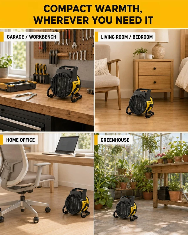 Alt view image 6 of 7 - 1500W Electric Space Heater for Indoor Use, Portable Ceramic Heater | 3S Fast Heating, 3 Heat Modes & Thermostat, ETL Certified, Garage Greenhouse Workshop Heater, 15° Adjustable Angle