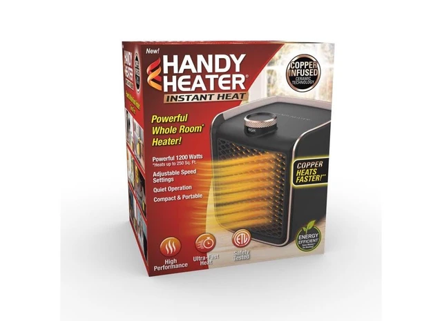 Alt view image 2 of 2 - Handy Heater Instant Heat - Copper Infused Ceramic Technology Space Heater, 1200 Watts, Portable Heater for Office, Bedroom or Any Indoor Space, Adjustable Heat, Quiet & Cordless Personal Heater