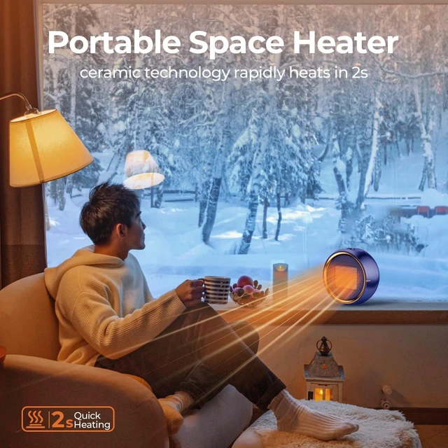 Alt view image 2 of 7 - Space Heater, Portable Electric PTC Ceramic Heaters for Indoor Use, 2S Efficient Heating, Tip-Over & Overheat Protection, Quiet Small Mini Desk Heater for Bathroom Home Office Bedroom