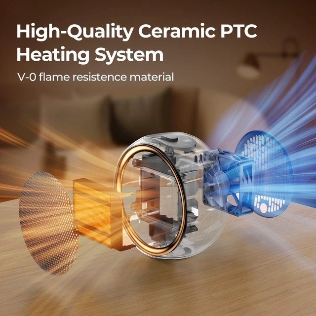Alt view image 3 of 7 - Space Heater, Portable Electric PTC Ceramic Heaters for Indoor Use, 2S Efficient Heating, Tip-Over & Overheat Protection, Quiet Small Mini Desk Heater for Bathroom Home Office Bedroom