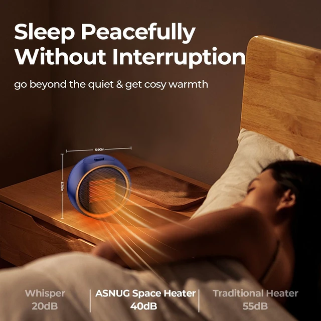 Alt view image 7 of 7 - Space Heater, Portable Electric PTC Ceramic Heaters for Indoor Use, 2S Efficient Heating, Tip-Over & Overheat Protection, Quiet Small Mini Desk Heater for Bathroom Home Office Bedroom