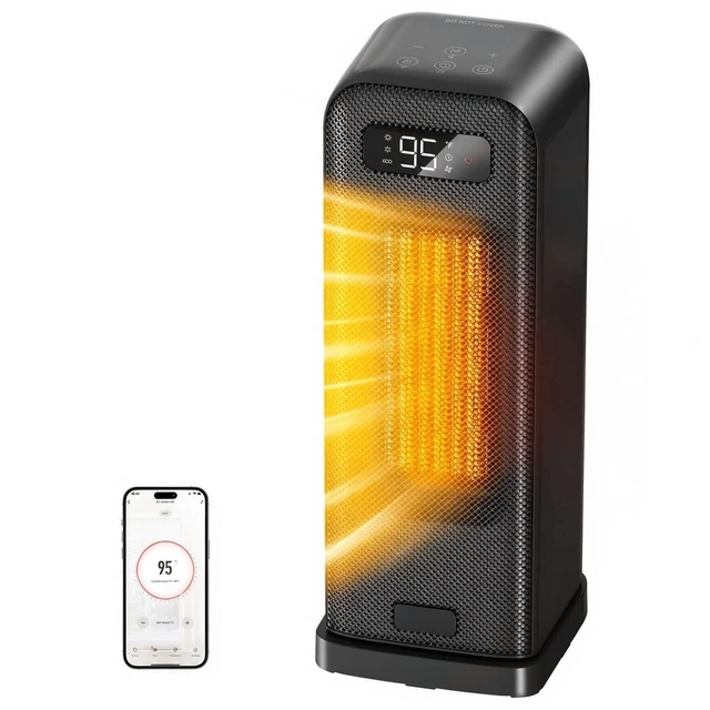 Main image of Space Heater for Indoor Use, 1500W Smart Electric Heater, Black | 15.5 Inch Portable Heater for Office Bedroom , App and Voice Control, ECO Thermostat, 36dB Quiet, 70° Oscillation, 12H Timer