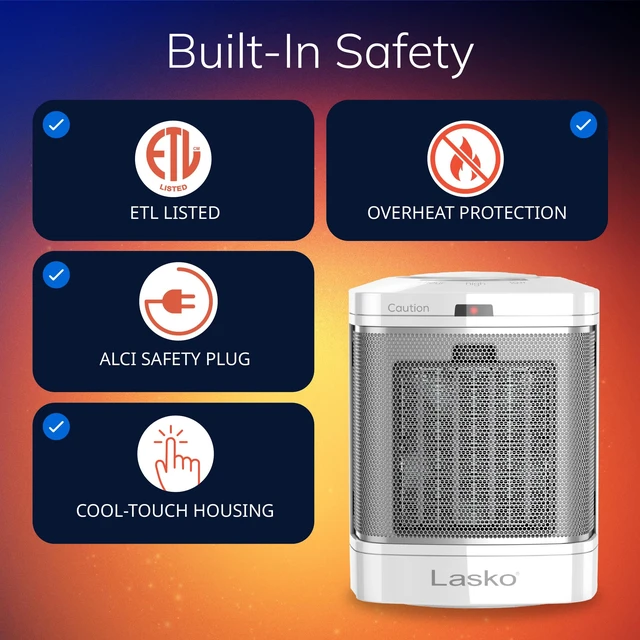 Alt view image 6 of 7 - 8" Ceramic Bathroom Space Heater - ALCI Safety Plug - White - CD08200 | 1500W, Timer, 2 Heat Modes, Discrete Display, Portable Heater for Office, Bedroom, Desktop, Indoor Use, Overheat Protection