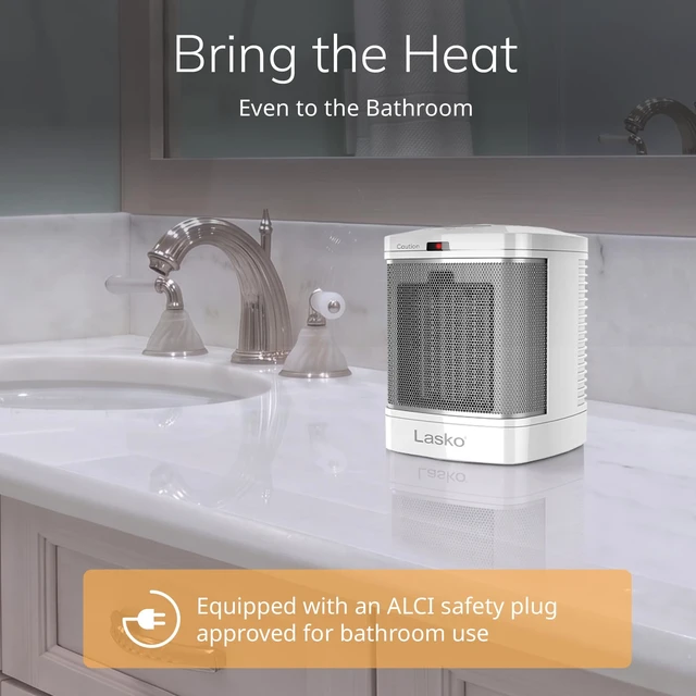 Alt view image 5 of 7 - 8" Ceramic Bathroom Space Heater - ALCI Safety Plug - White - CD08200 | 1500W, Timer, 2 Heat Modes, Discrete Display, Portable Heater for Office, Bedroom, Desktop, Indoor Use, Overheat Protection
