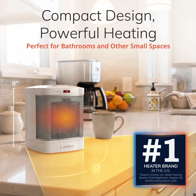 Alt view image 4 of 7 - 8" Ceramic Bathroom Space Heater - ALCI Safety Plug - White - CD08200 | 1500W, Timer, 2 Heat Modes, Discrete Display, Portable Heater for Office, Bedroom, Desktop, Indoor Use, Overheat Protection
