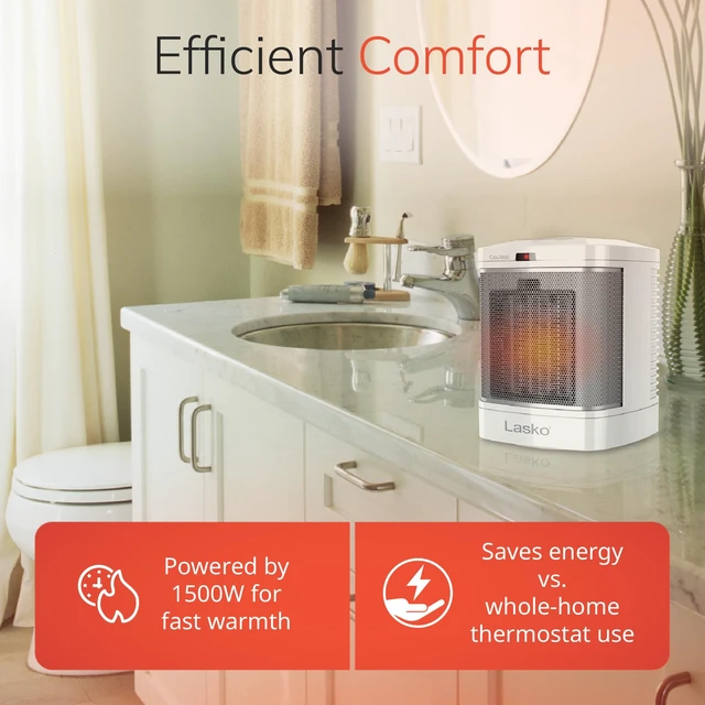 Alt view image 7 of 7 - 8" Ceramic Bathroom Space Heater - ALCI Safety Plug - White - CD08200 | 1500W, Timer, 2 Heat Modes, Discrete Display, Portable Heater for Office, Bedroom, Desktop, Indoor Use, Overheat Protection