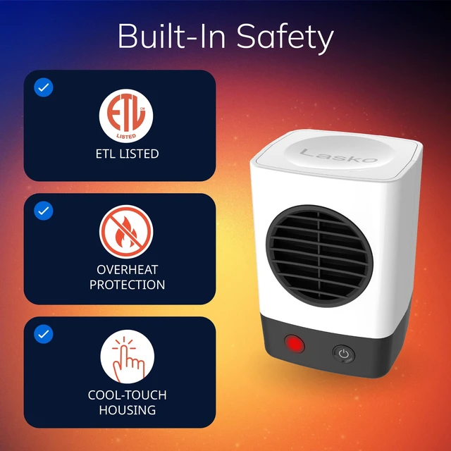 Alt view image 3 of 7 - 6" MyHeat Mini Ceramic Space Heater with Easy Controls - White - 201 | 400W, 1 Heat Setting, Compact Portable Heater for Office, Bedroom, Tabletop, Desktop, and Indoor Use, Overheat Protection